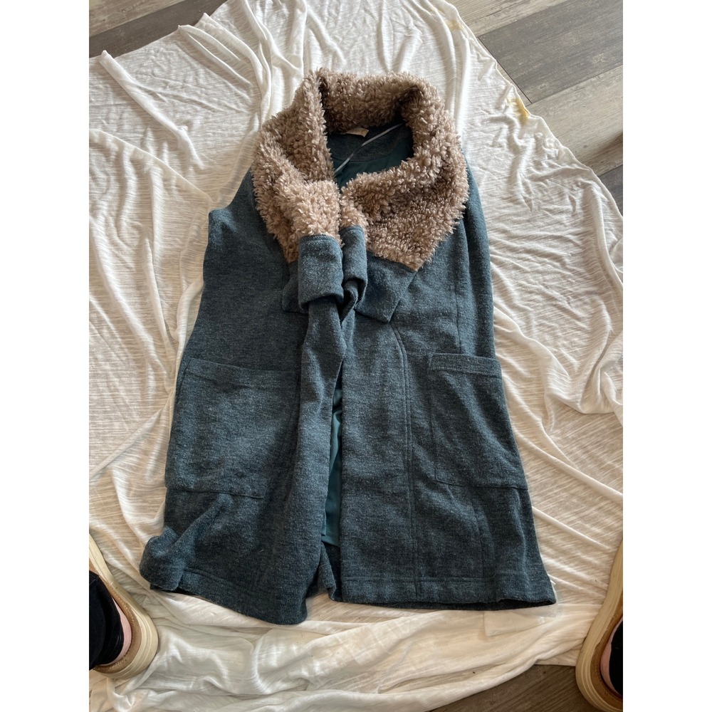 Altard State Teal Blue Long Cardigan Sweater Sherpa‎ Collar Pockets Size M